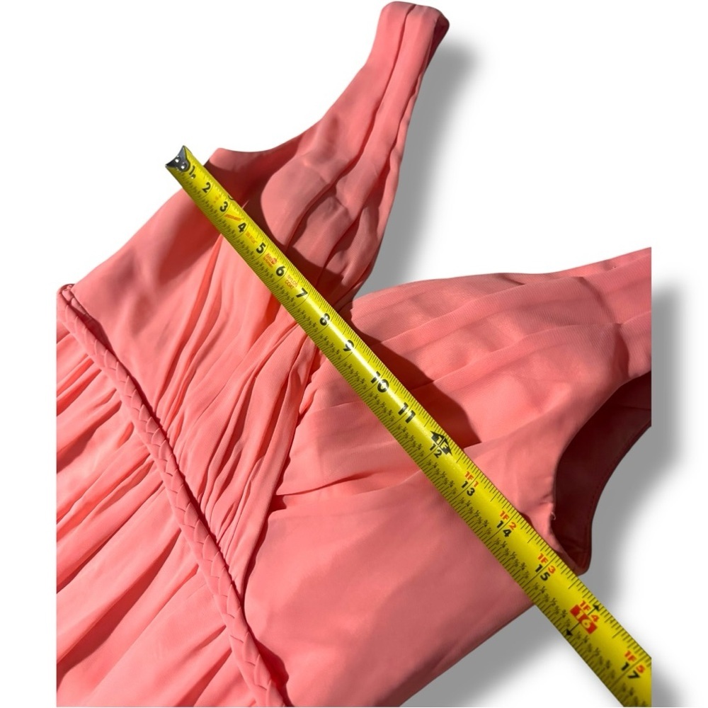 Azazie Coral Pink V-neck and Back High Slit Braided Waist Sleeveless Maxi Dress - Picture 12 of 16